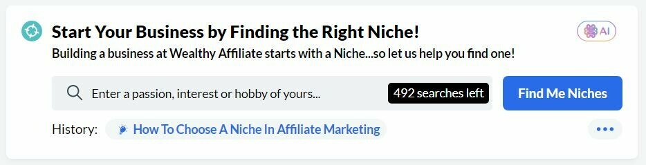 A screenshot of the Wealthy Affiliate Niche Finder tool