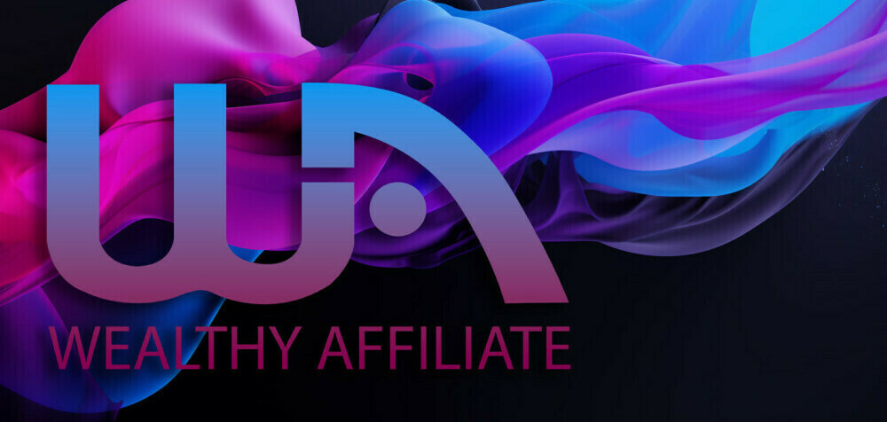 Wealthy Affiliate logo blues and purples, ribbon effect